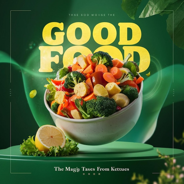 Foto una portada de libro verde con un plato de comida que dice buena comida