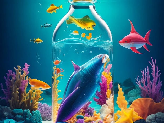 La portada de la revista para animales marinos en vidrio