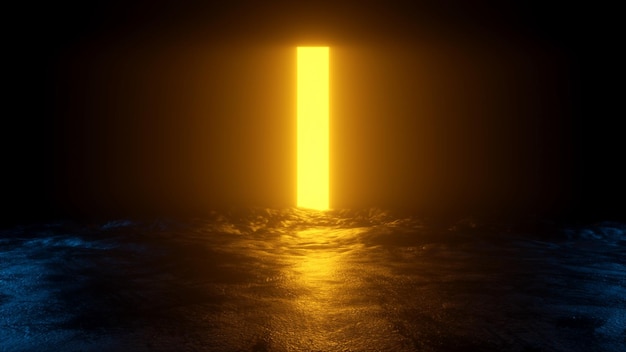 Portal de néon amarelo com renderização 3d singim light