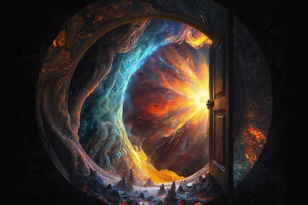 Portal dimensional en medio del espacio agujero de gusano colores increíbles IA generativa