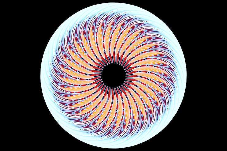 Foto portal de fractal redondo de neón abstracto de renderizado 3d espiral redonda colorida
