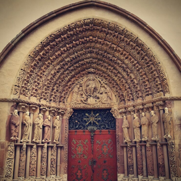 Foto portal gótico porta coeli da basílica românica gótica da assunção da virgem maria república checa construída em 1230