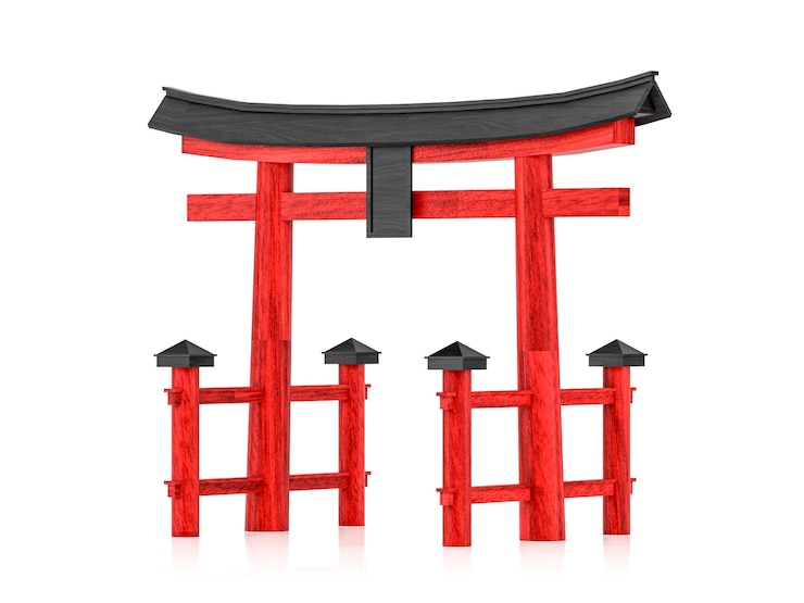 Foto portal japonês torii isolado em cena branca