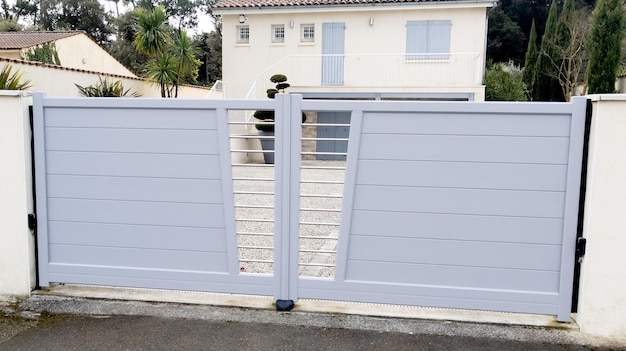 Portal de listones de puerta de aluminio de puerta doble alta blanca de casa suburbana