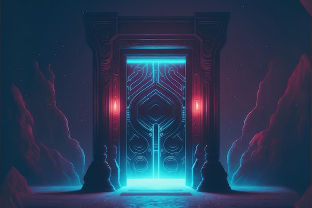 Un portal luminoso en un reino oscuro Concepto de fantasía Pintura de ilustración IA generativa