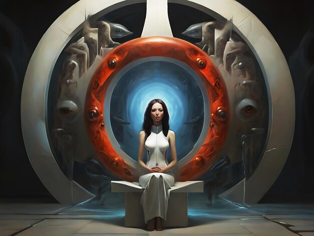 Portal reveló una mujer surrealista en la ilustración Generative Ai