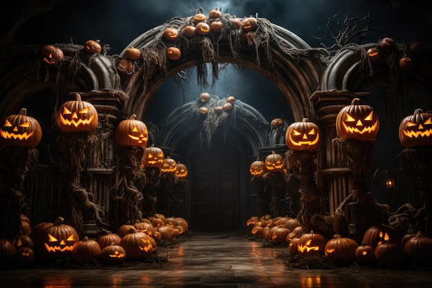 Portão com fundo temático de Halloween portão de cemitério assustador IA generativa