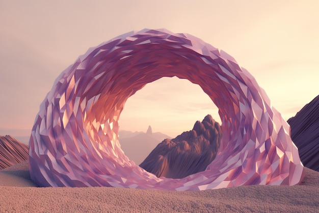 Portão de cristal surreal ou arco Arquitetura fictícia ou objeto de sci-fi no deserto