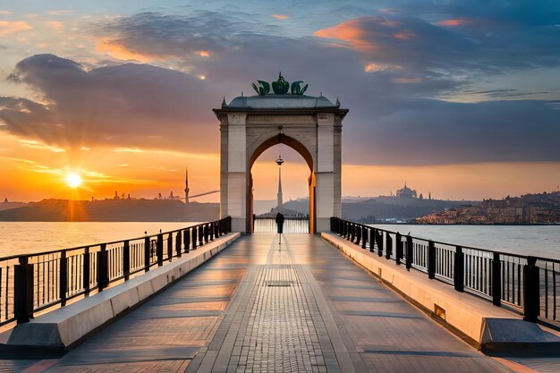 Portão de entrada ao pôr-do-sol em Istambul, Turquia