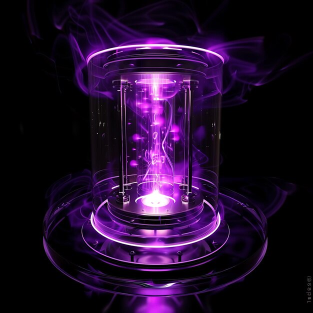 Foto portão de plasma com gás ionizado e chamas de lavanda feitas com objeto glowing f y2k neon art design
