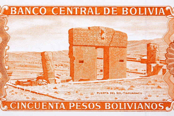 Foto portão do sol do antigo dinheiro boliviano