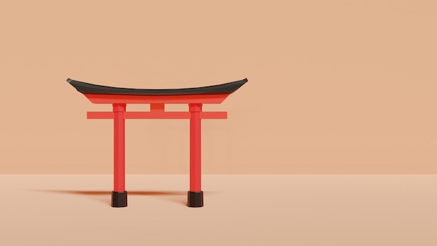 Portão Torii Japonês. Ilustração 3d estilizada.