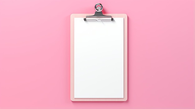portapapeles blanco con lista de verificación sobre fondo rosa