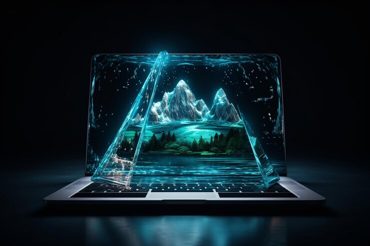 Foto un portátil de aislamiento innovador en un fondo de escritorio claro