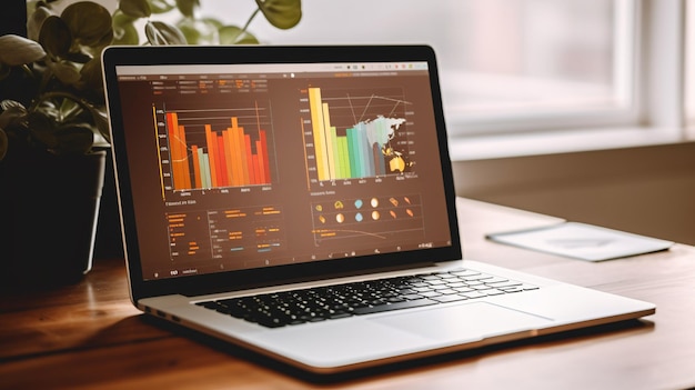 Portátil con gráficos de negocios