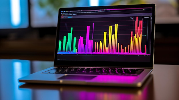 Portátil con gráficos de negocios