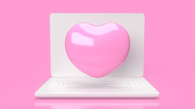 El portátil y el hogar rosa para tecnología o concepto médico renderización 3D