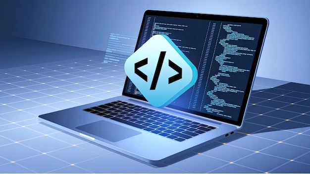 Portátil con icono de código y interfaz de programación