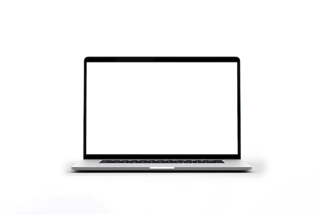 Foto portátil con pantalla en blanco blanco aislado sobre fondo blanco.