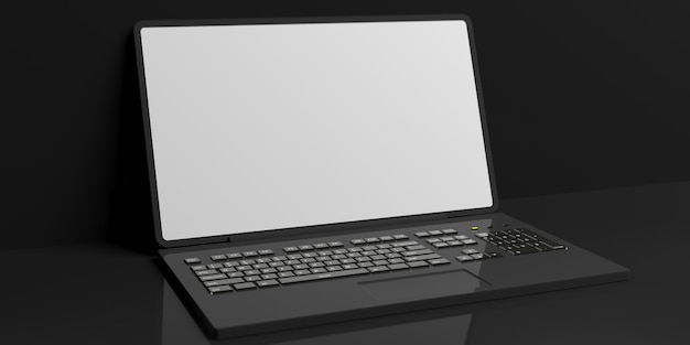 portátil de renderizado 3d sobre fondo negro