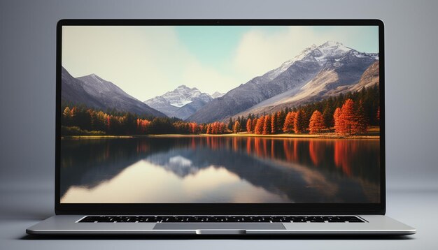 Foto el portátil para trabajar al aire libre refleja la belleza del otoño en la naturaleza generada por la inteligencia artificial