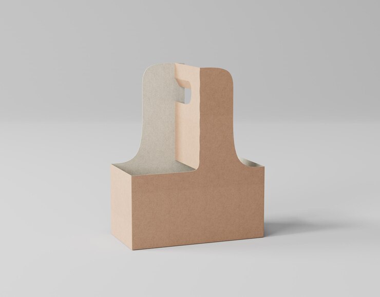 Portavasos de café para llevar, maqueta de portador de café kraft, renderizado 3d, modelado 3d