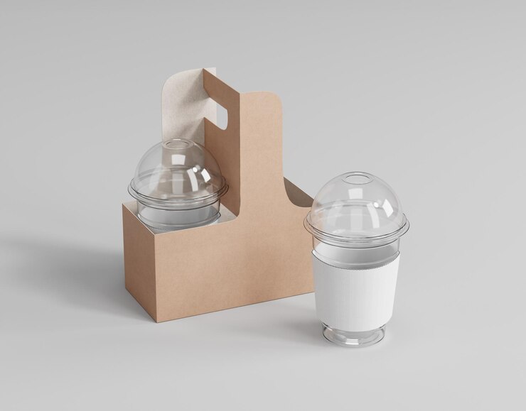 Portavasos de café para llevar, maqueta de portador de café kraft, renderizado 3d, modelado 3d