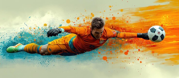 El portero de fútbol en acción