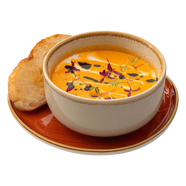 Portion Linsensuppe mit geröstetem Brot