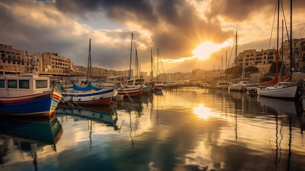 porto de Cirénia com restauradores e barcos Girne North Cyprus Generative AI