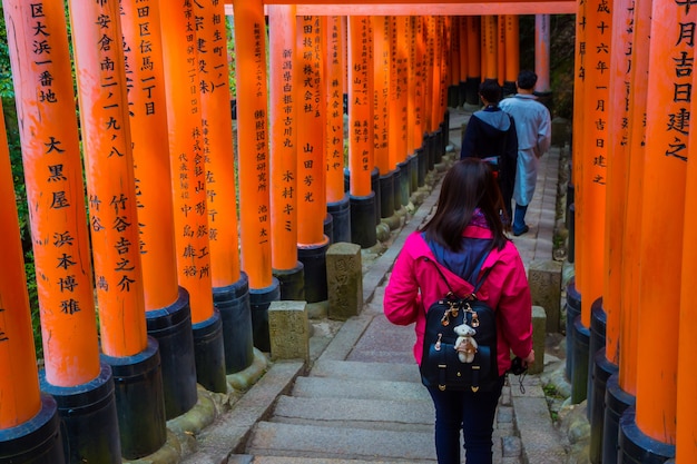 Portões vermelhos de Torii no santuário de Fushimi Inari