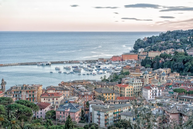 Portofino-Luftpanorama bei Sonnenuntergang