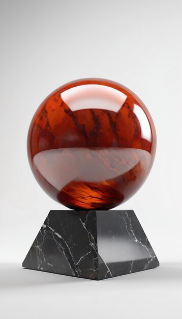Porträt 3D-olierte orange-rote und rückwärtige Steinkugel auf weißem Hintergrund