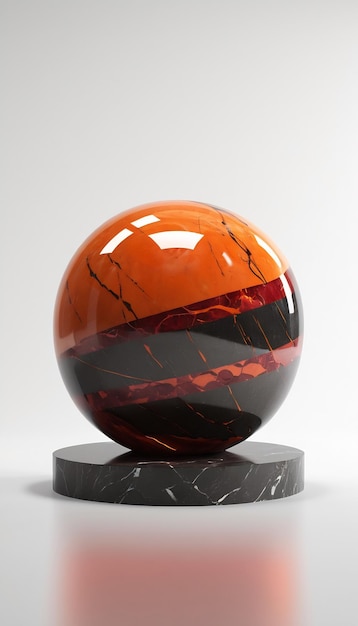Porträt 3D-olierte orange-rote und rückwärtige Steinkugel auf weißem Hintergrund
