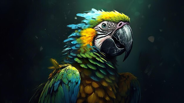 Porträt bunter Ara-Papagei auf einem Ast Dies ist ein Vogel, der domestiziert und aufgezogen wird