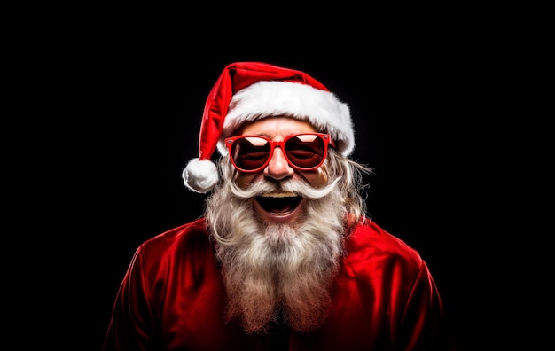 Porträt cooler lächelnder Weihnachtsmann mit roter Brille