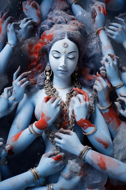 Porträt der blauen Göttin mit vielen Händen generative KI