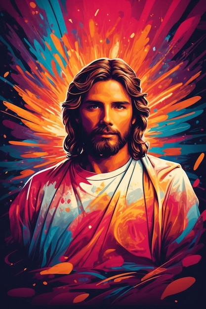 Porträt des erleuchteten Jesus Christus, der den Weg zur Erlösung zeigt, Posterillustration