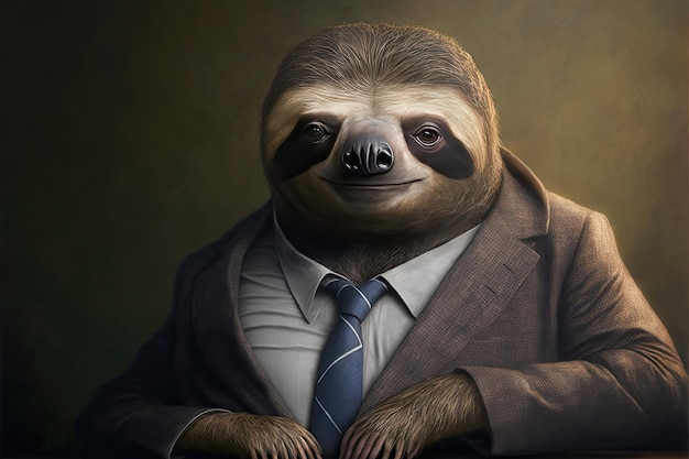 Porträt des Faultiergeschäftsmannes Tierkopf im Business-Anzug