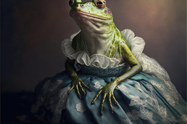 Porträt des Frosches in einem viktorianischen Kleid