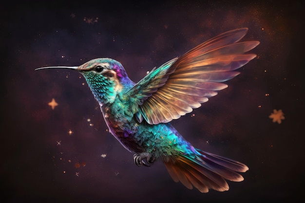 Porträt des Kolibris, der im Weltraum fliegt generative ai