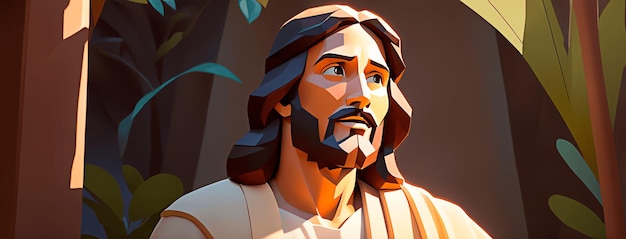 Porträt des lächelnden Jesus Christus im 3D-Low-Poly-Stil