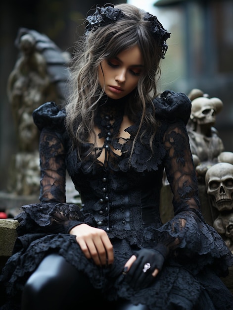 Porträt des Modells im gotischen Modestil