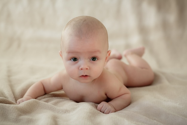 Porträt des neugeborenen Babys liegt auf der Decke