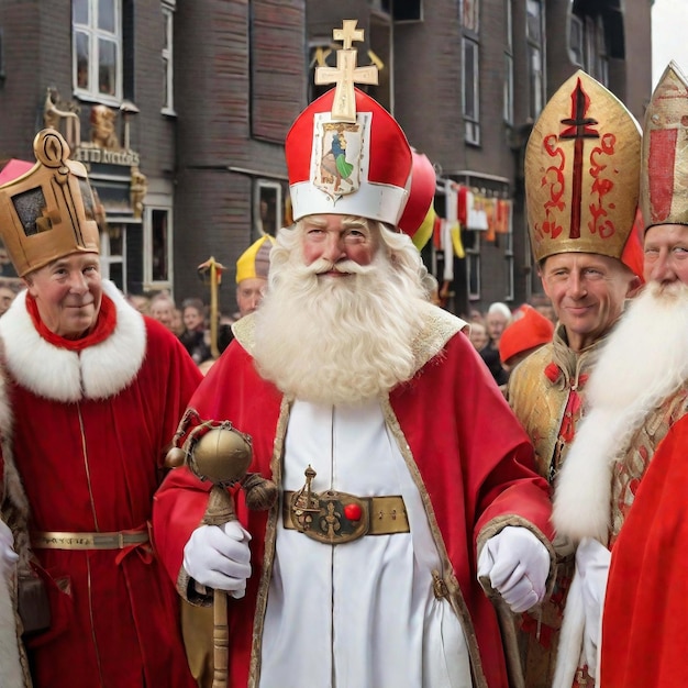 Porträt des niederländischen Weihnachtsmanns namens „Sinterklaas“, während er in der Stadt ankommt