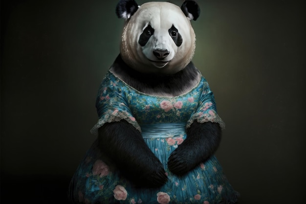 Porträt des Pandas in einem viktorianischen Kleid