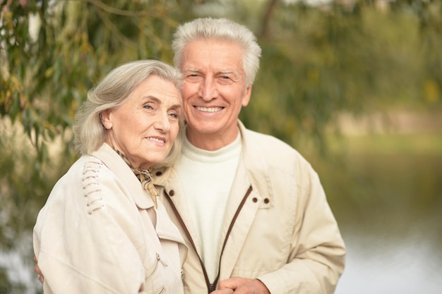 Porträt des schönen älteren Paares, das sich umarmt