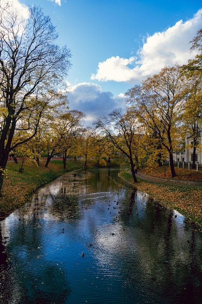 Porträt des Stadtkanals im Herbst Ein farbenfroher Blick auf den Kanal