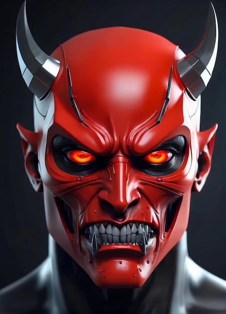 Porträt des Teufels Teufel steht vor einem furchteinflößenden Dämon mit Hörnern