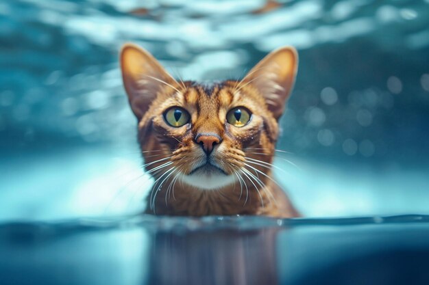 Porträt einer abessinischen Katze im Wasser Nahaufnahme